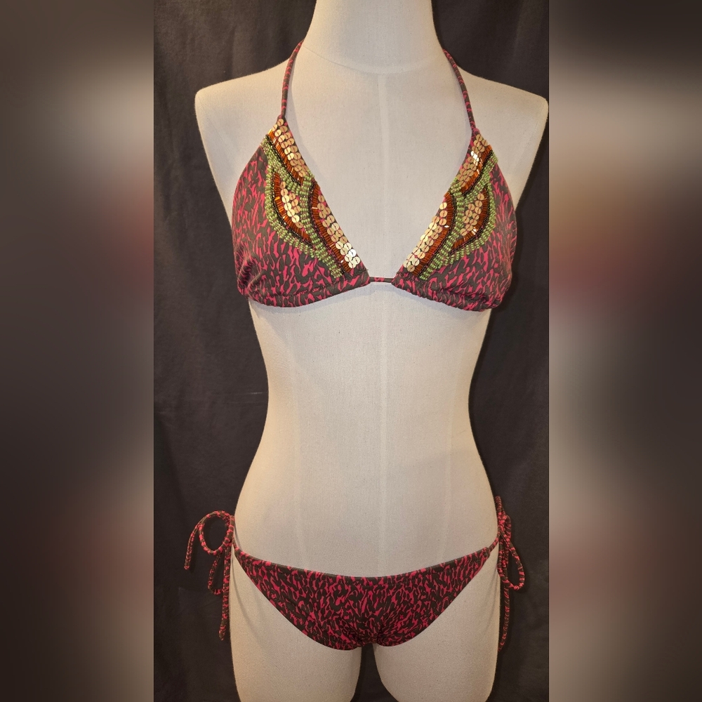 Victoria's Secret Beaded/Sequin Animal Print Bikini (M)